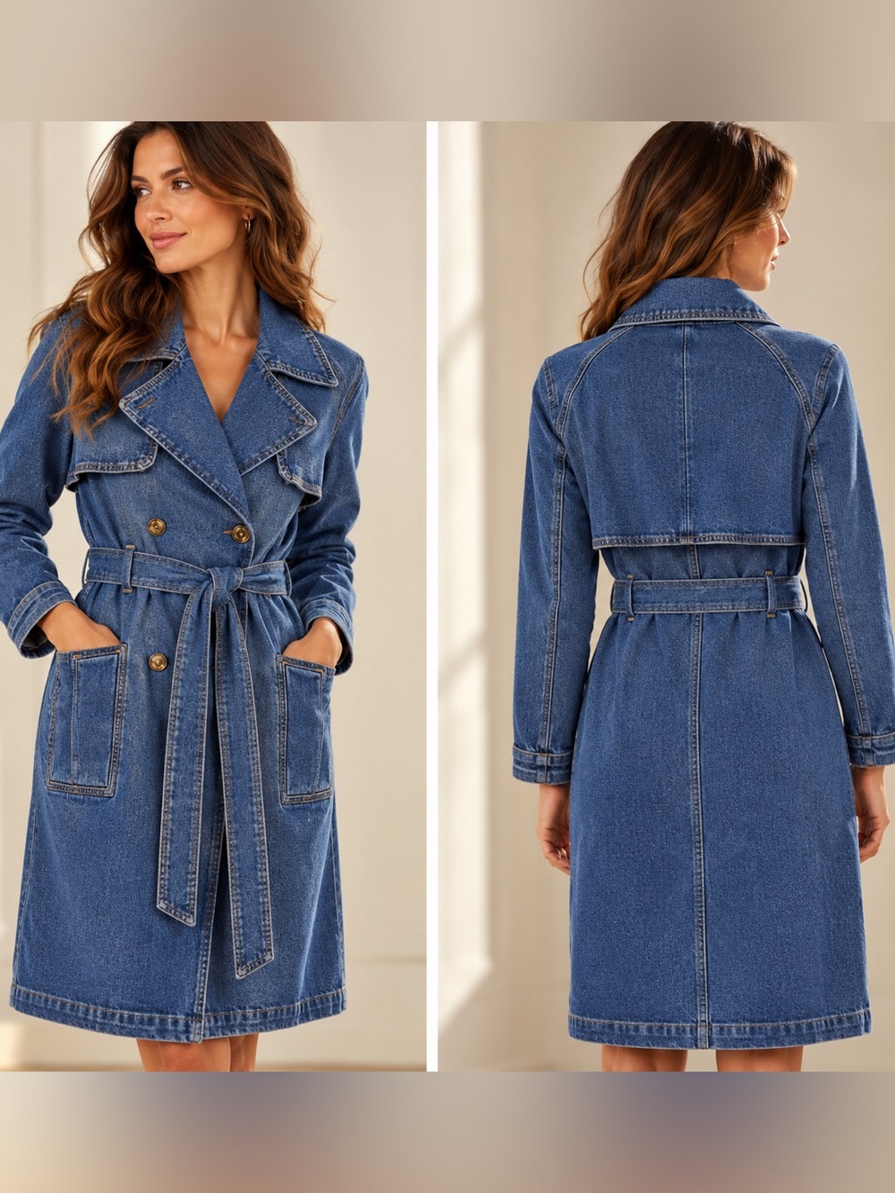 MICHAEL Michael Kors Denim Trench Coat | Belted Designer Jacket